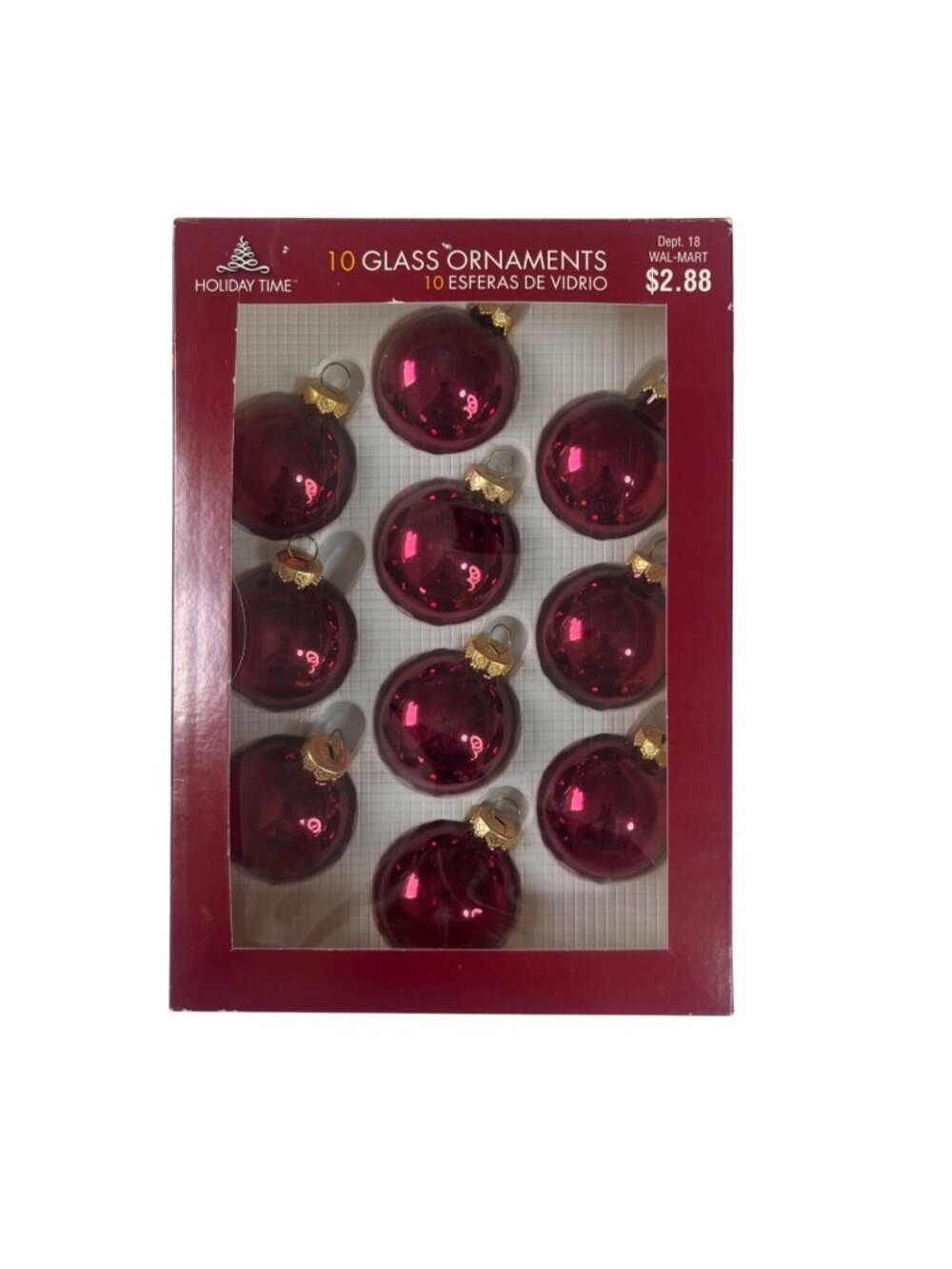 Holiday Time Glass Ornaments 10-Pack Red Christmas Tree Decorations